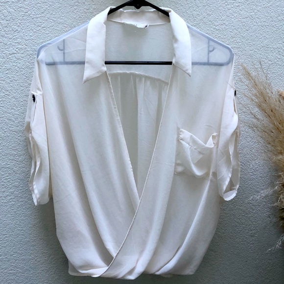 LUSH | | surplice cream Faux Wrap short sleeved Blouse - Picture 2 of 7